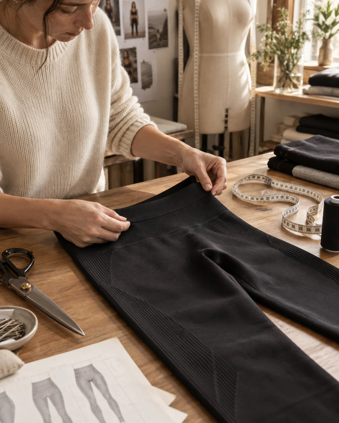 Garment specialist measuring and finishing a custom KnitDNA piece