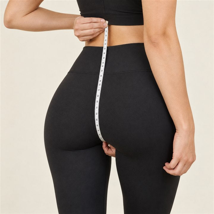 Measuring tape running from the center crotch point to the back waist